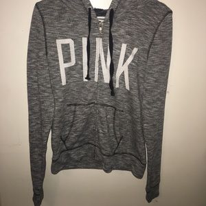 gray and white victoria’s secret jacket